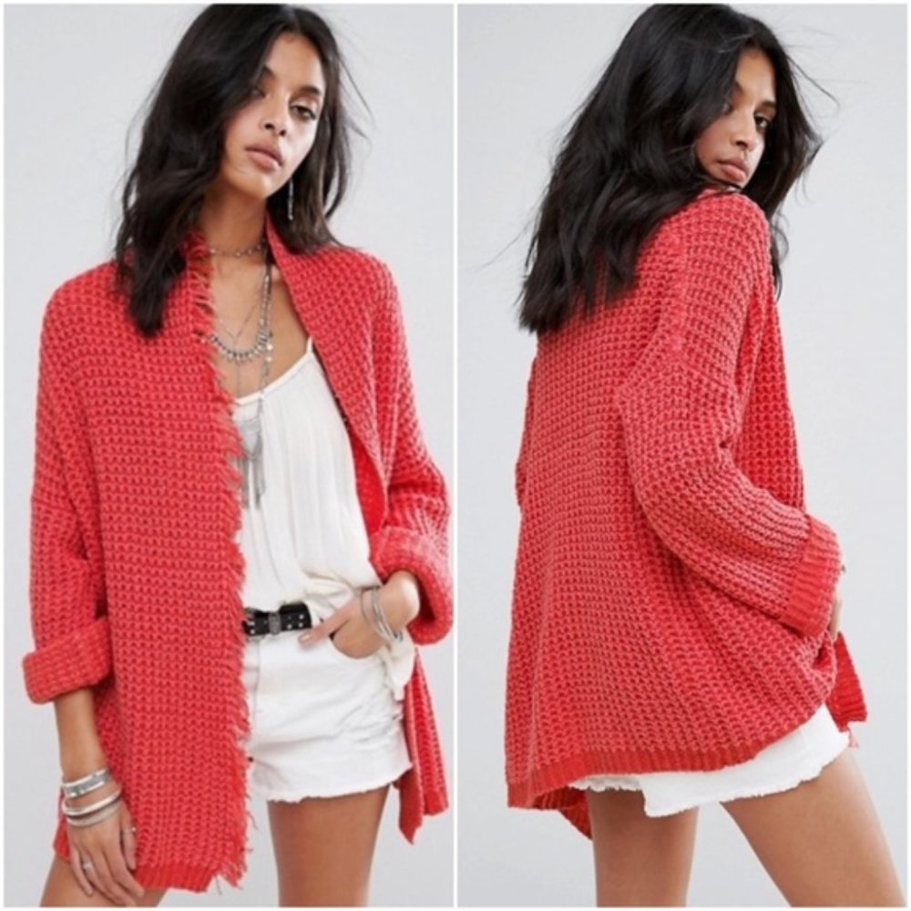 Free People cardigan Fringe Slouchy Silk Cotton "I’ll Be Around" Like NEW!